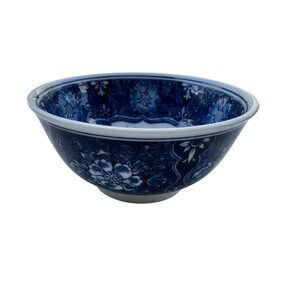Japanese Porcelain Bowl Blue White Chrysanthemum Butterfly Mid Century 6.25"